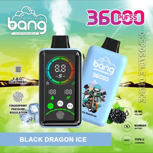 Bang 36000 Puffs Smart Full Screen Disposable Vape Wholesale Black Dragon Ice