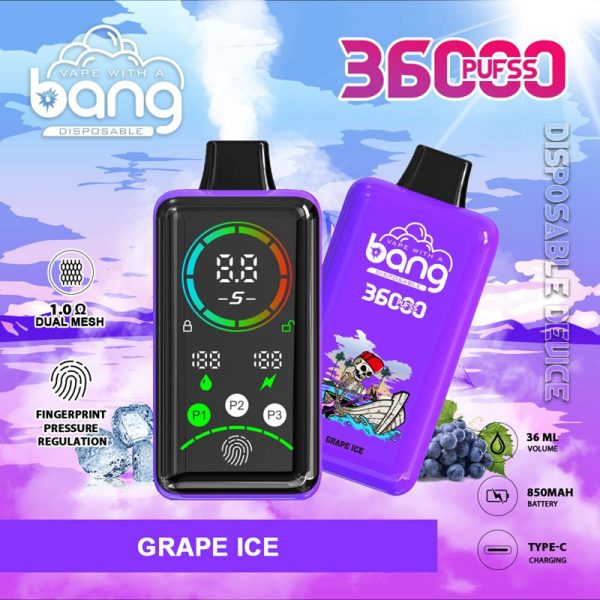 Bang 36000 Puffs Smart teljes képernyős eldobható vape nagykereskedelem Grape Ice