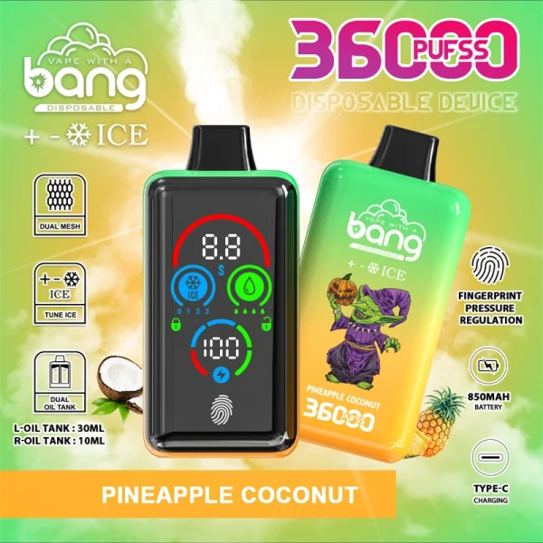 Bang 36000 Puffs Smart Full Screen Disposable Vape Wholesale Pineapple Coconut