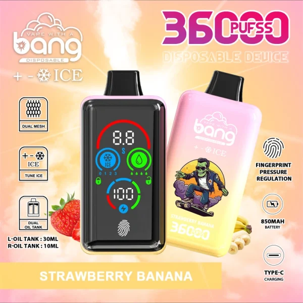 Bang 36000 Puffs Smart Full Screen Disposable Vape Wholesale Strawberry Banana