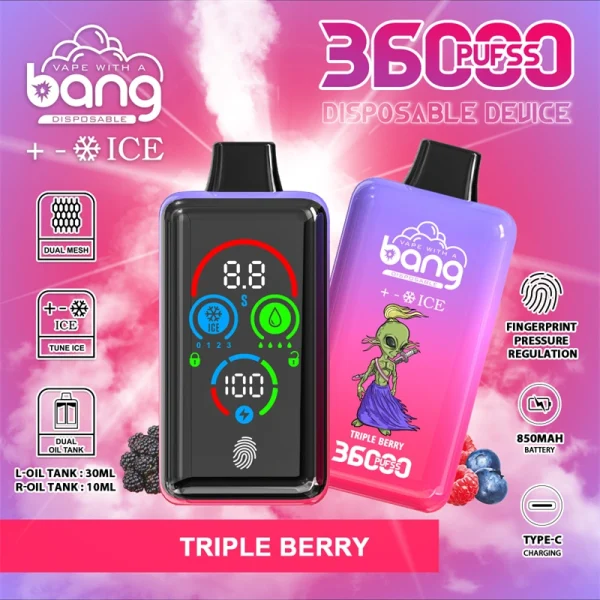 Bang 36000 Puffs Smart Full Screen Disposable Vape Wholesale Triple Berry