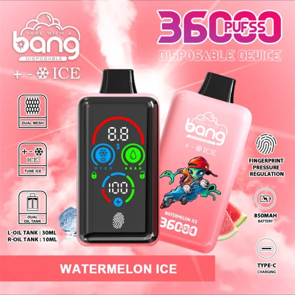 Bang 36000 Puffs Smart Full Screen Disposable Vape Wholesale Watermelon Ice