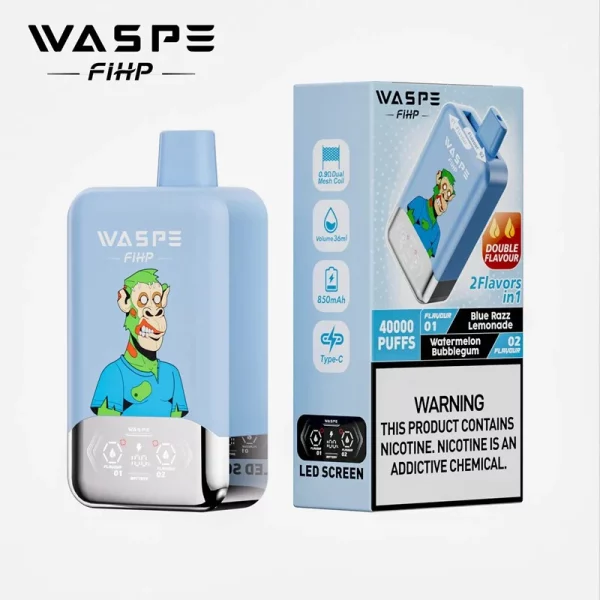 Waspe FIHP 40000 Puffs 40K Engångsvape Partihandel Blue Razz Lemonade & Watermelon Bubblegum