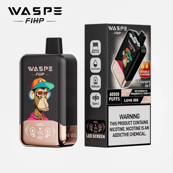 Waspe FIHP 40000 Puffs 40K Vape Desechable al por mayor Fresa Frambuesa Cereza y Amor 666