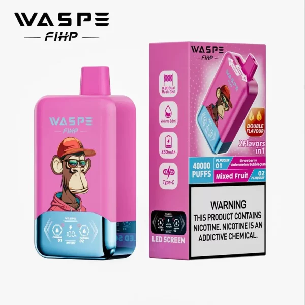 Waspe FIHP 40000 Puffs 40K Engångsvape Partihandel Jordgubb Vattenmelon Bubblegum & Blandad frukt